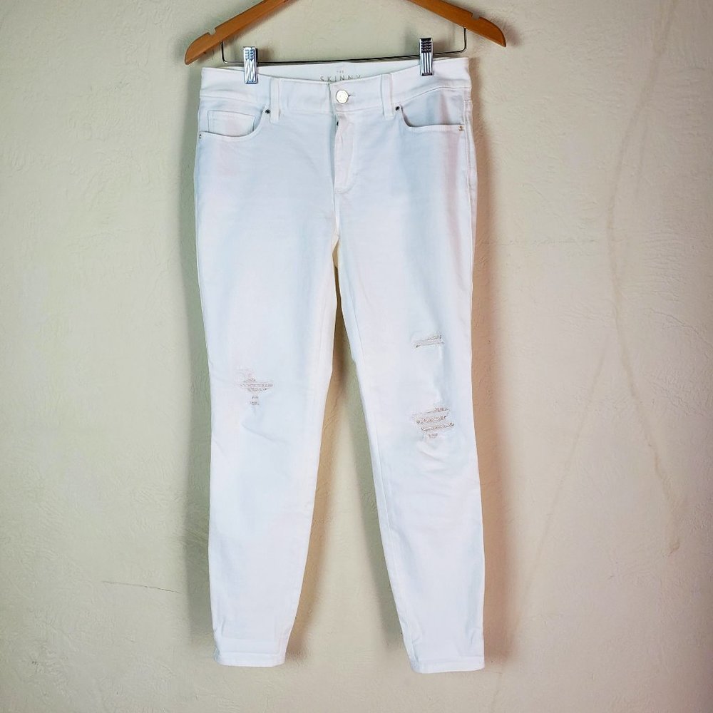 White House Black Market Jeans Womens 2 White Ivory Distressed Lace Denim Ankle